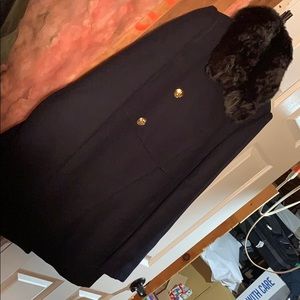 Express navy blue pea coat with fur size s
